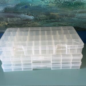 4 Plastic Clear Storage Craft Organizer Boxes one with removable sections